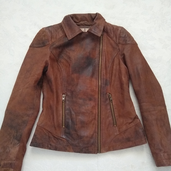 Wilsons Vintage leather biker asymmetric moto quilted shoulder distressed - Picture 2 of 7